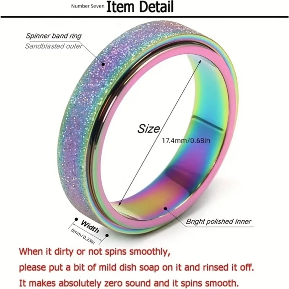 Titanium Stainless Steel ✦ Rainbow Sandblasted Anxiety Spinner Ring Unisex 11 - Picture 9 of 14